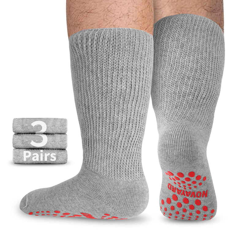 [Australia] - NOVAYARD Non Slip Diabetic Socks Wide Neuropathy Socks Edema Bariatric Hospital Socks 3 Pairs Gray 
