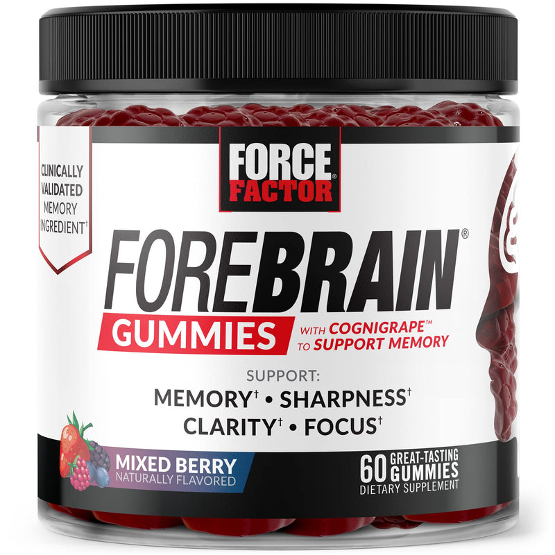 [Australia] - Forebrain Gummies Nootropic Brain Support Supplement for Memory and Focus, Brain Vitamin with COGNIGRAPE and Huperzine A, Focus Gummies to Support Recall and Sharpness, Force Factor, 60 Gummies 60 Count (Pack of 1) 