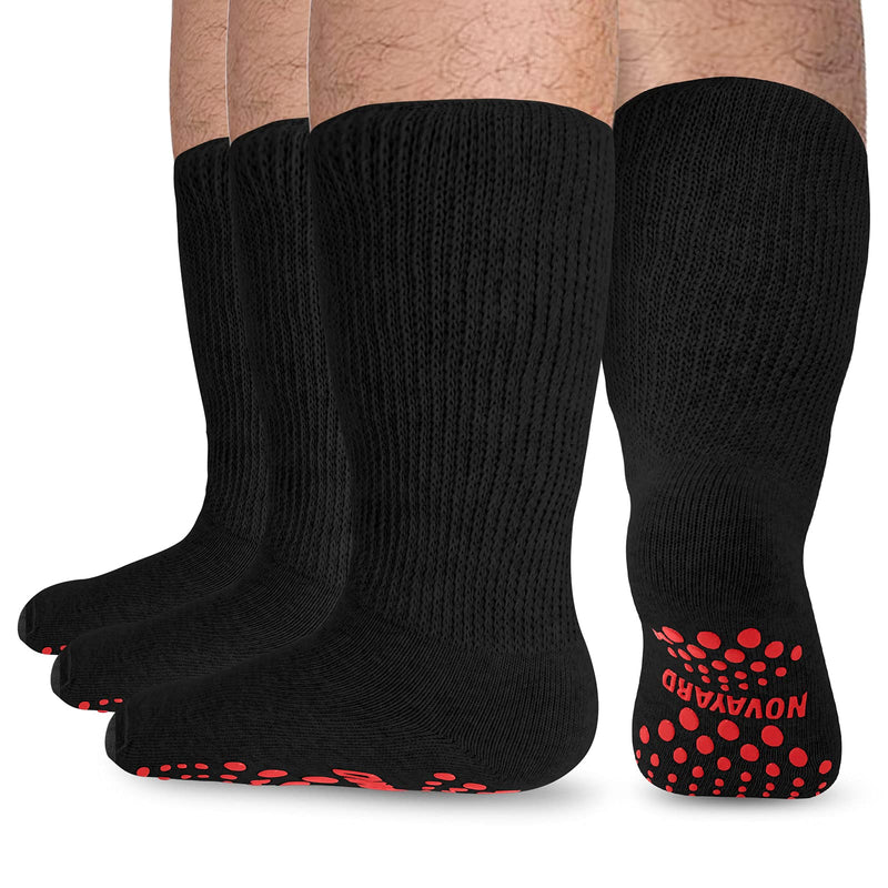 [Australia] - NOVAYARD 3 Pairs Diabetic socks Non Slip Hospital Wide Crew Edema Bariatric Socks Black Large 