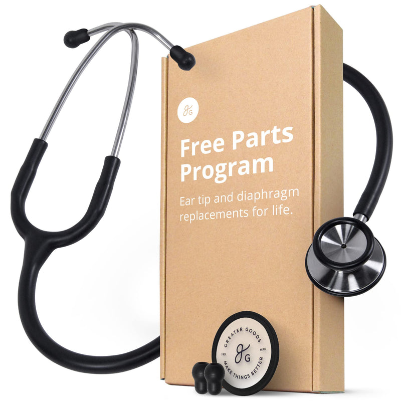[Australia] - Greater Goods Tunable Dual-Head Stethoscope - Important Component First Aid Kit | Necessary Nurse Accessories | Adjustable Headset - Free Replacement Ear Tips and Diaphragm | Designed in St. Louis Black w/Stainless Steel Binaural 