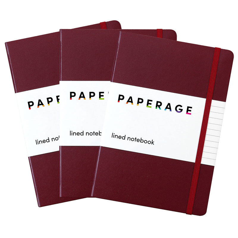 [Australia] - PAPERAGE Lined Journal Notebooks, 3 Pack, (Burgundy), 160 Pages, Medium 5.7 inches x 8 inches - 100 gsm Thick Paper, Hardcover Burgundy 