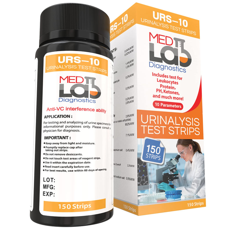 [Australia] - 10 Parameter Urine Test Strips for Urinalysis(150 Cnt) in Sealed Pouches. Tests for Ketosis, pH, Protein, UTI, Kidney and Liver Function 