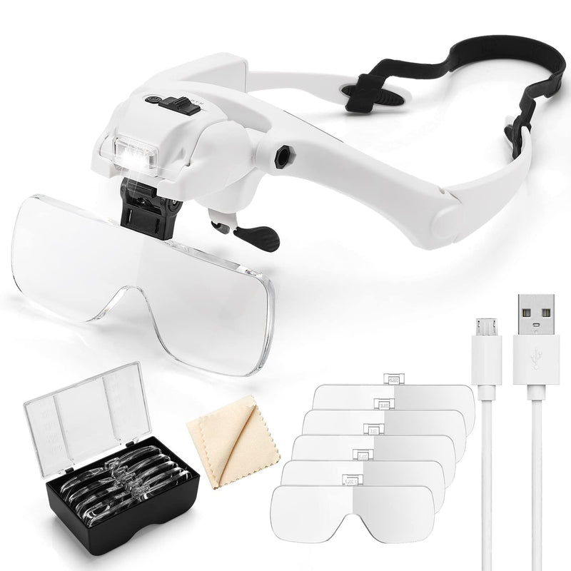 [Australia] - Dilzekui 1.2X to 4.5X Headband Magnifying Glasses with Light, Rechargeable Headband Magnifier Visor with 5 Detachable Lenses, Head Mount Magnifier for Close Work, Jewelry, Loupe, Crafts, Repair 1.2x-4.5x Head Mount Magnifier 