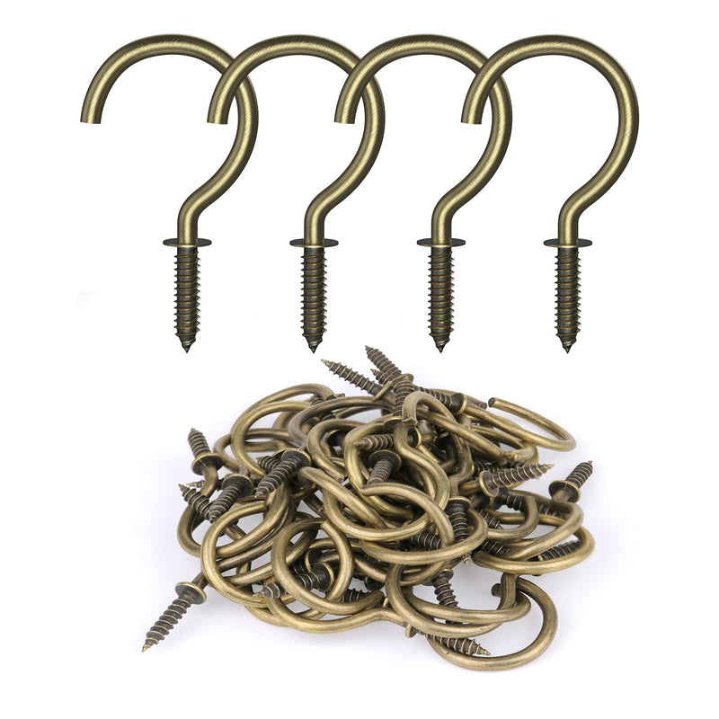 [Australia] - Screw Hooks, RELBRO Bronze 1-1/4 inch Cup Hooks Screw in Metal Heavy Duty Screw Ceiling Wall Hooks Plant Hooks for Hanging Plants Mugs Utensils Jewelry Lights feeders Wind Chimes - 50 Pcs 