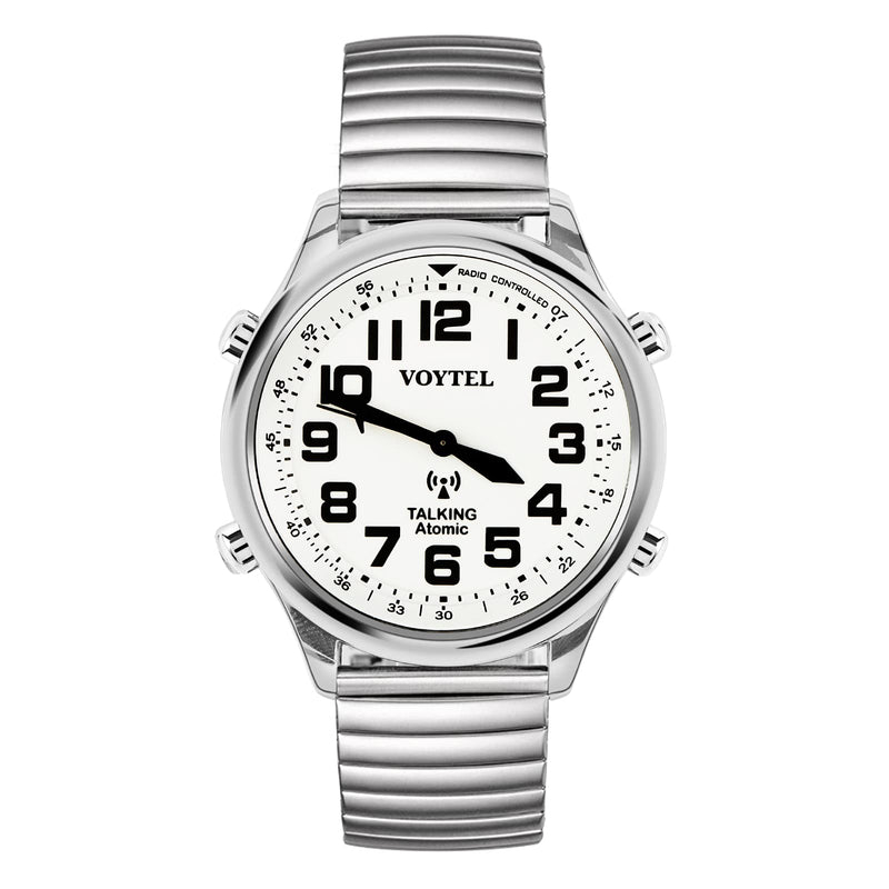 [Australia] - MAUJOY Quality Clear and Loud American Human Voice Atomic English Talking Watch Speaks The Time, Date or Alarm time for Elderly, Impaired Sight or Blind. White Face-Black Numbers 113 