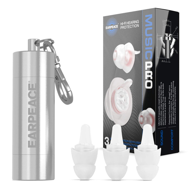 [Australia] - EARPEACE PRO High Fidelity Music Earplugs for Concerts and Events – Reusable Musician and Drummer Hearing Protection Earplugs – Patented Noise Reduction Up to 20dB, Silver Case Music - PRO 