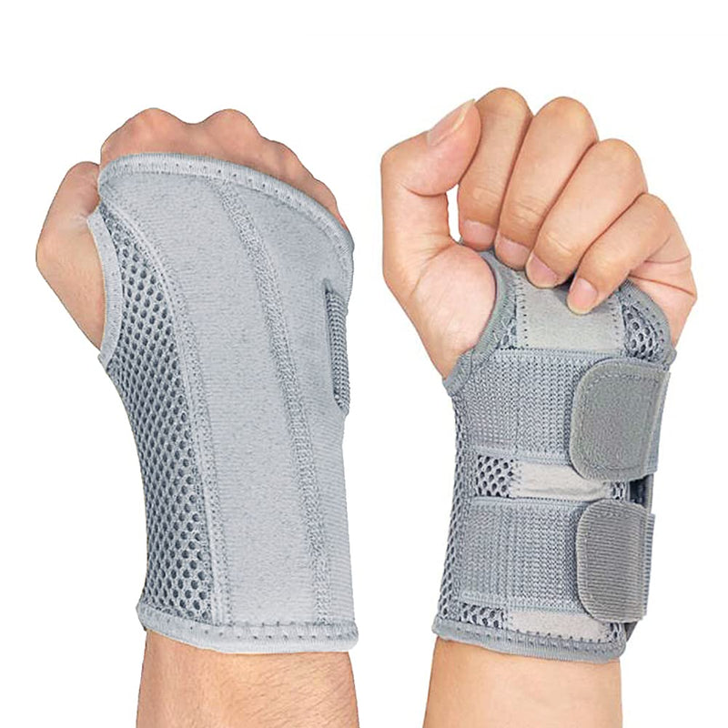 [Australia] - NuCamper Wrist Brace Carpal Tunnel Right Left Hand for Men Women, Night Wrist Sleep Supports Splints Arm Stabilizer with Compression Sleeve Adjustable Straps,for Tendonitis Arthritis Pain Relief Left Hand-Gray Small/Medium (Pack of 1) 