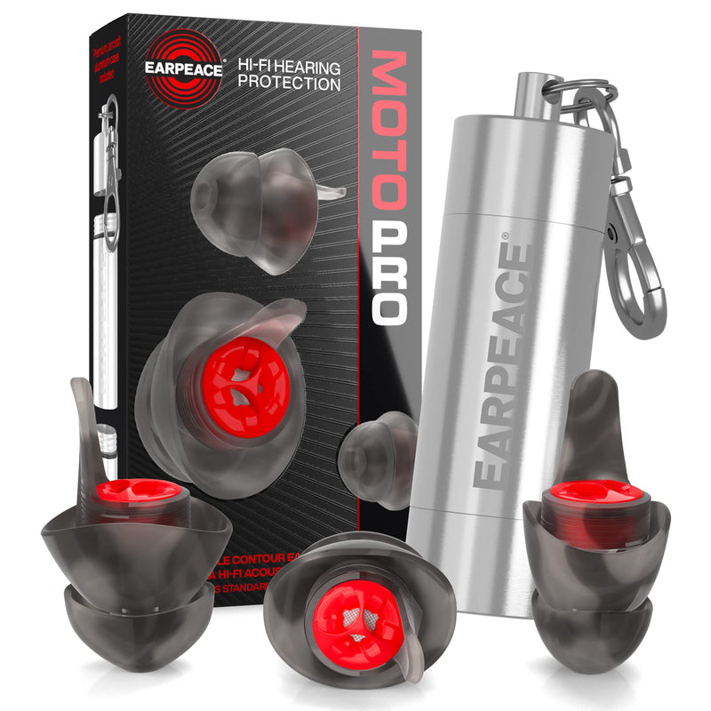 [Australia] - EARPEACE PRO Moto Hearing Protection Earplugs – Reusable High Fidelity Earplugs for Motorcycle Riding, Motorsports, Commuting and Racing – Patented Noise Canceling Up to 24dB, Silver Case Moto - PRO 