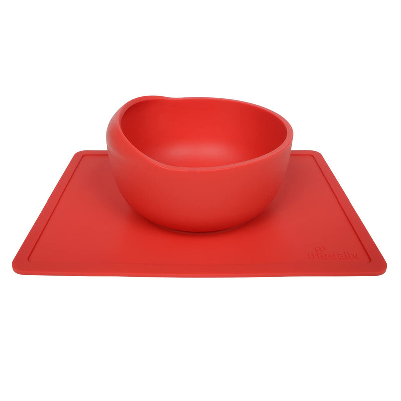 [Australia] - Modaliv Scooper Bowl with Silicone Placemat Suction Base (34oz) - Food Grade Silicone Suction Bowls - Dishwasher and Microwave Safe Adaptive Equipment (Red) Red 