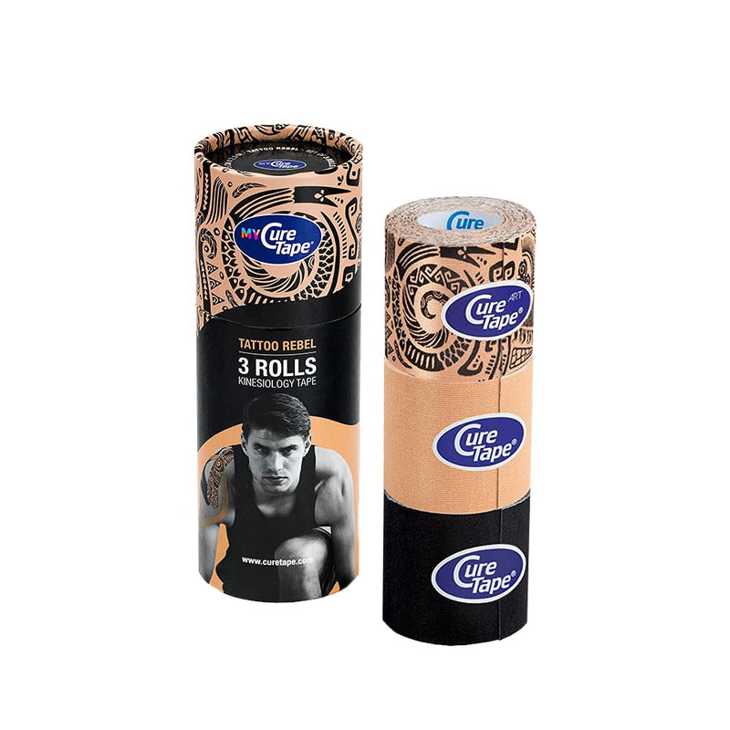 [Australia] - CureTape 3 Rolls (2”x 8ft) Waterproof Kinesiology Tape | Tattoo Rebel | Medical Kinesiology Tape for Extreme Sport Conditions | Increase Mobility & Performance | Reduce Joint Pain | Recover Faster 