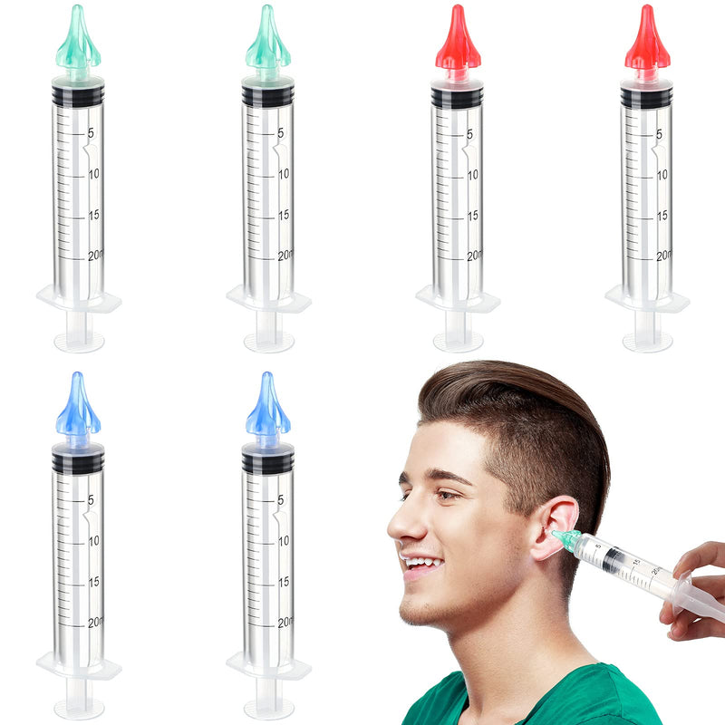 [Australia] - 6 Pieces Ear Wax Cleaner for Humans, Ear Wax Removal Kit Ear Wax Removal Tool Ear Syringe Wax Removal Ear Wax Removal Syringe for Ear Cleaning, 20 ML, Blue Red Green 