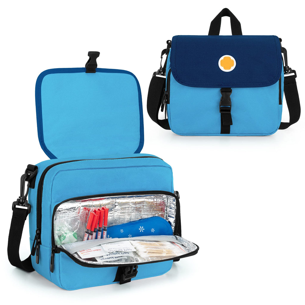 [Australia] - CURMIO Insulin Cooler Travel Case for Kids, Portable Diabetic Supplies Organizer with Insulated Pocket and Shoulder Strap for Insulin Pens and Diabetic Supplies, Blue (Bag Only) 