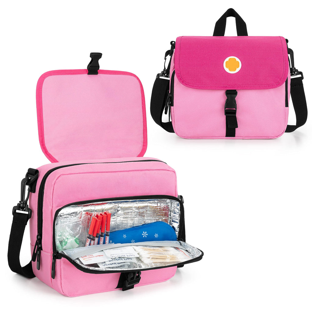 [Australia] - CURMIO Insulin Cooler Travel Case for Kids, Portable Diabetic Supplies Organizer with Insulated Pocket and Shoulder Strap for Insulin Pens and Diabetic Supplies, Pink (Bag Only) 