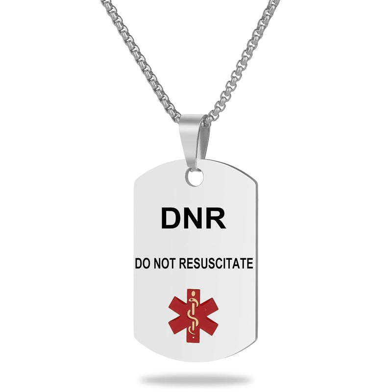 [Australia] - Medical Alert ID Necklace, Laser Engraved DO NOT RESUSCITATE, Stainless Steel Tag Pendant with 23.6 inch Chain for Men Women Silver 