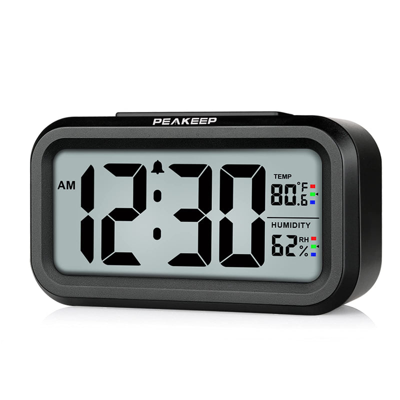 [Australia] - Peakeep Alarm Clock Battery Operated - Indoor Temperature Humidity Digital Display for Bedrooms, Smart Night Light, Small Easy Desk Bedside Gifts Clock Black 1 