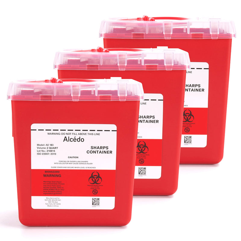 [Australia] - Alcedo Sharps Container for Home and Professional Use 2 Quart (3-Pack), Biohazard Needle and Syringe Disposal, Medical Grade 3 