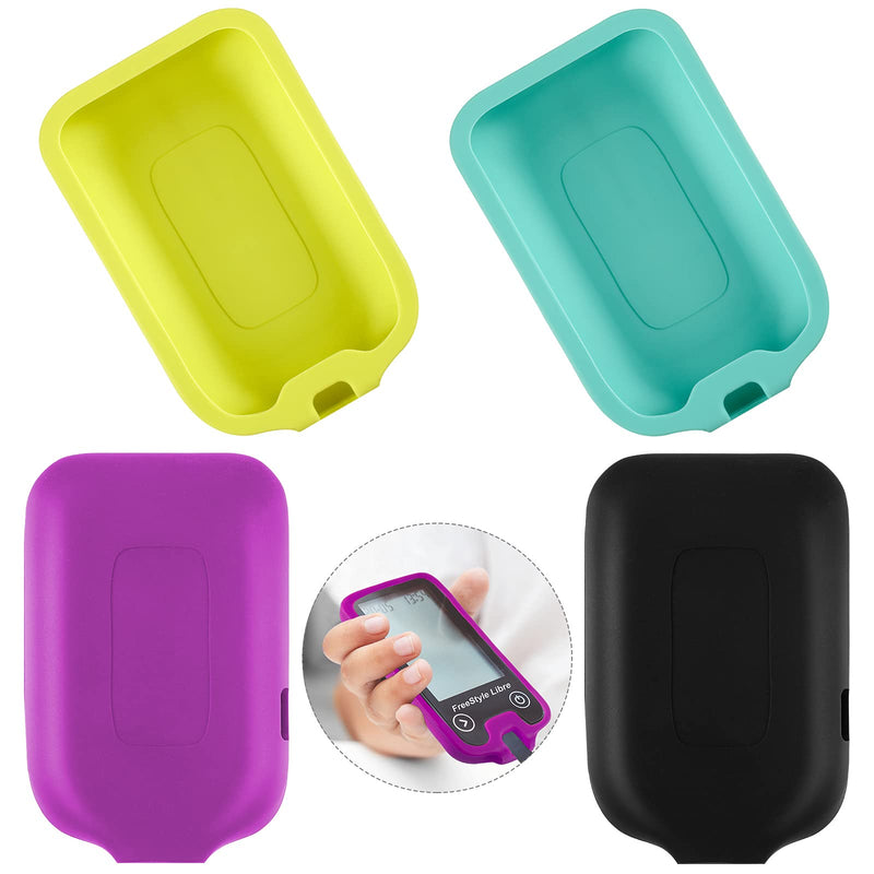[Australia] - 4 Pieces Soft Silicone Cover Compatible for Freestyle Libre and Libre 2, Glucose Monitor Case Cover, Blue, Purple, Black, Yellow, 4 x 2.6 x 0.8 Inch 