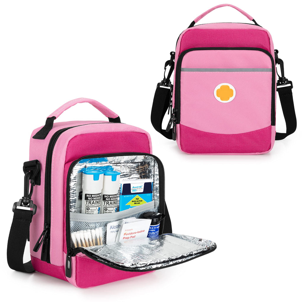 [Australia] - CURMIO EpiPen Carrying Case for Kids, Insulated Medicine Bag for Epi Pens, Auvi-Q, Asthma Inhaler, Spacer, Pink (Bag Only, Patented Design) 