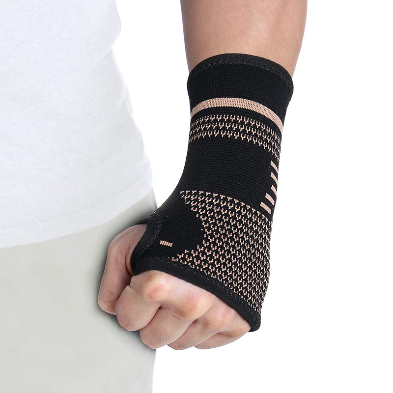 [Australia] - FITTOO Copper Wrist Compression Sleeve, Copper Infused Wrist & Hand Compression Sleeve Brace for Improve Circulation, Relieve Wrist Discomfort,Tendonitis, Sprains, Sports, Gym Workout Black Small (Pack of 1 Pcs) 