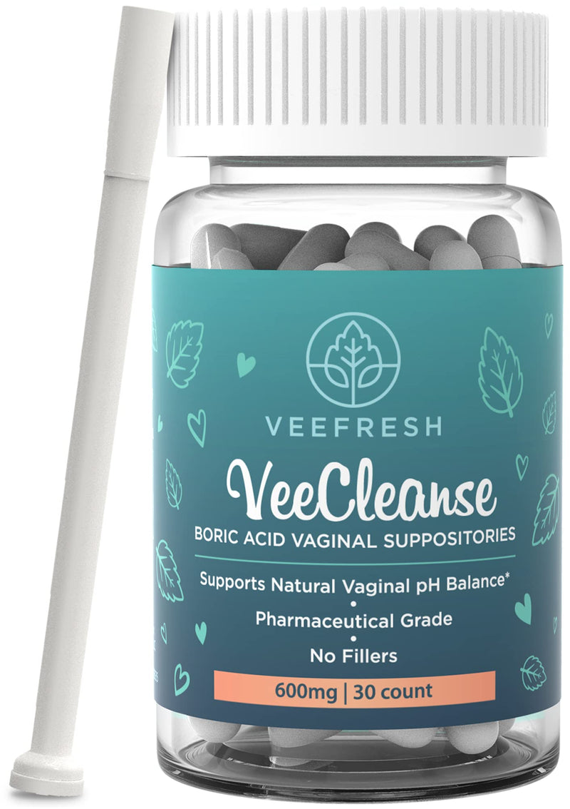 [Australia] - VeeFresh - VeeCleanse Boric Acid Vaginal Suppositories + Suppository Applicator - Vaginal pH Balance Suppositories - Vaginal Odor Control - Feel Fresh, Feminine and Confident Veecleanse + 1 aplicator 