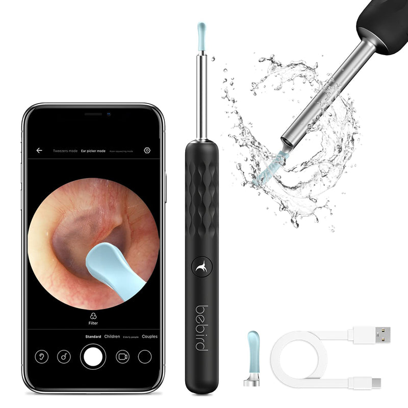 [Australia] - Bebird R3 Ear Wax Removal Tools, Longer Battery Life Than R1, 1080P HD Wireless Earwax Removal Tools with 6 LED Lights, Compatible with iPhone & Android(Black) Black 