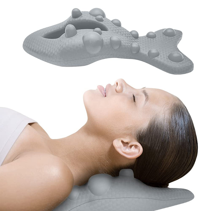 [Australia] - AmazeFan Cervical Neck Traction Device, Neck and Shoulder Relaxer with Massage Points, Cervical Pillow for TMJ Pain Relief and Cervical Spine Alignment (Gray) Gray 
