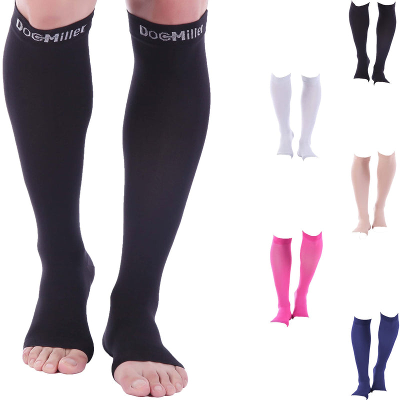 [Australia] - Doc Miller Open Toe Compression Socks for Women 8-15 mmHg Compression Socks for Men & Women Support Circulation, Shin Splints, Varicose Veins Recovery, 1 Pair of Knee High Socks Black XX-Large 