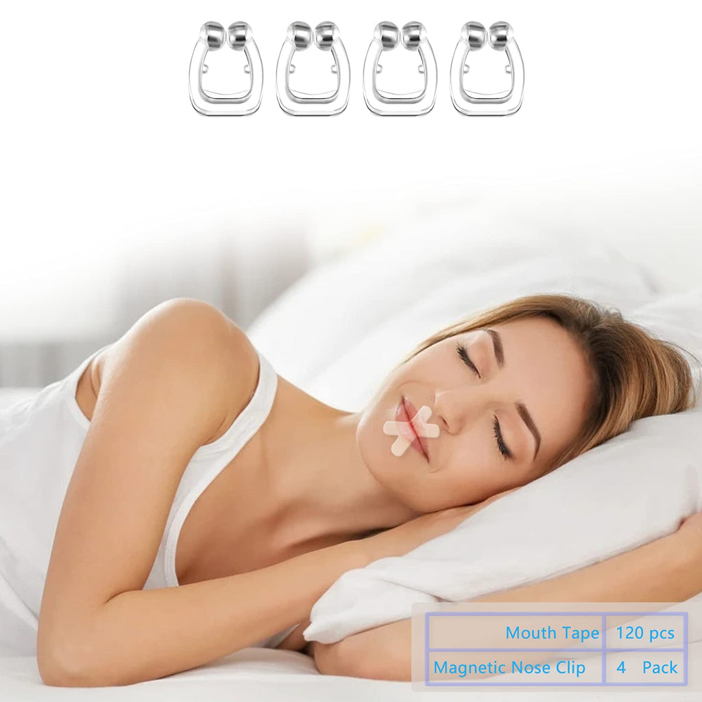 [Australia] - Upgraded Snore Stopper for Snoring Solution, (4 Nose Clips & Sleep Strips 120Pcs) Nose Breathing, Improved Nighttime Sleeping and Instant Snoring Relief & Comfortable, More New Choices 