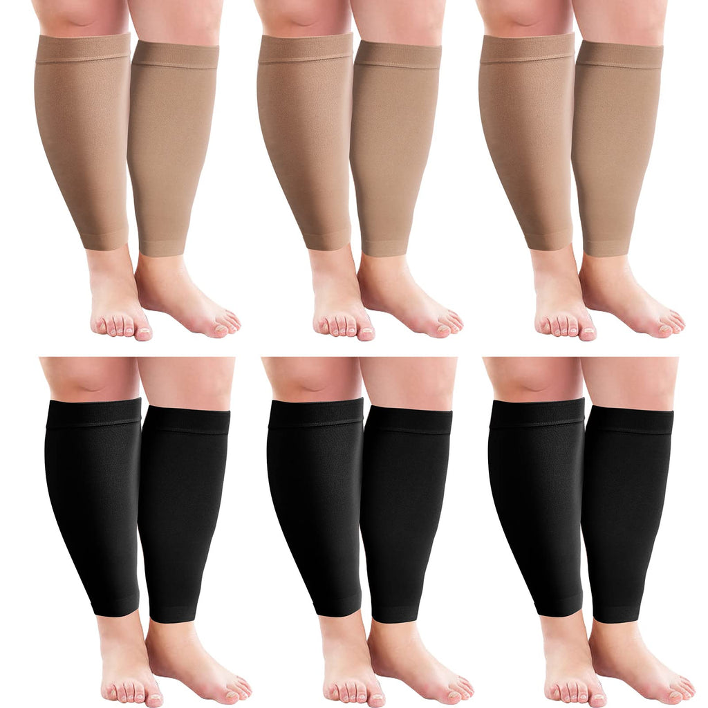 [Australia] - 6 Pairs 3XL Wide Plus Size Calf Compression Socks Leg Brace Socks, Calf Compression Sleeves for Runners, Shin Splint, Varicose Vein & Calf Pain Relief, Calf Compression Cuffs for Men Women 