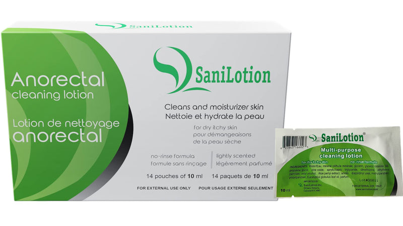 [Australia] - SANILOTION Hygienic Cleansing Lotion, Cleans, Moisturizes, and Hydrates Anorectal Area, 14 count - 10ml each 