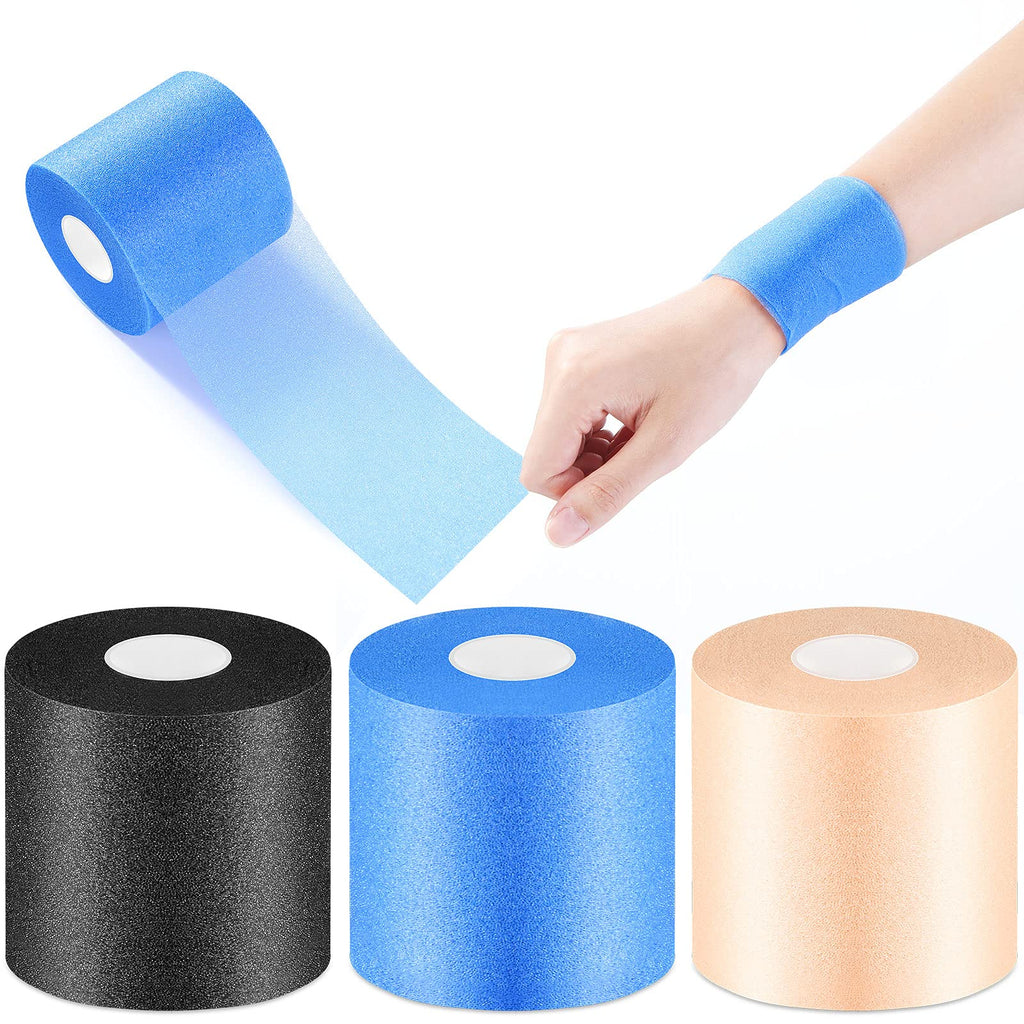 [Australia] - 3 Rolls Foam Underwrap Athletic Foam Tape Sports Pre-wrap Tape Foam Underwrap Bandage for Wrists Elbows Knees Ankles, 2.76 Inches x 30 Yards (Black, Beige, Dark Blue) Black, Beige, Dark Blue 