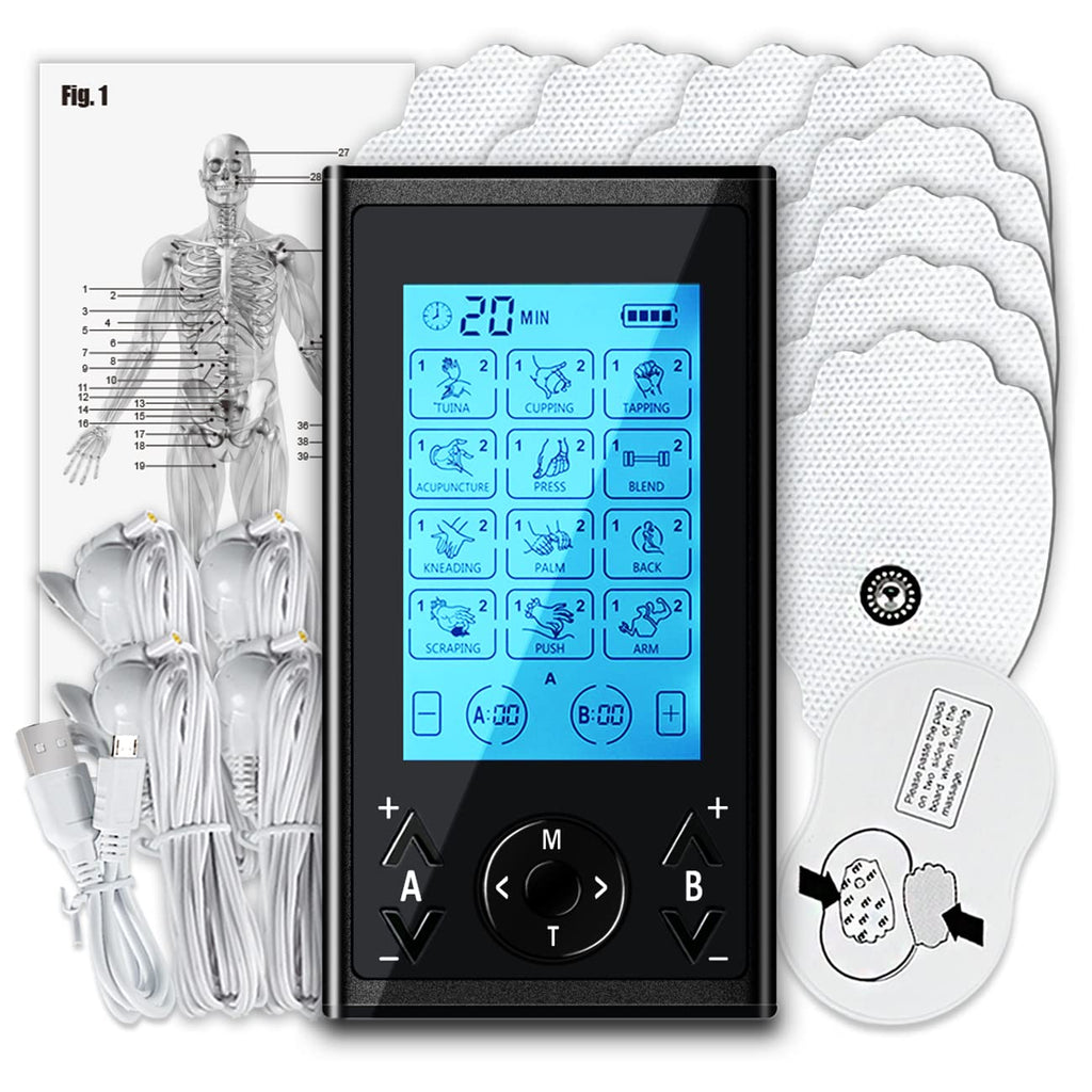 [Australia] - 4 Outputs TENS Unit Muscle Stimulator Machine: Easy@Home 24 Modes Rechargeable EMS Electric Pulse Massager | Electric TENS Machine - Pain Relief Therapy for Back Pain | Neck Pain | Muscle Pain-AS8011 