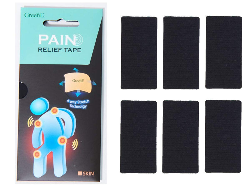 [Australia] - GreenE Pain Relief Tape, 6 - PCS Patch, 4 - Way - Stretch, True - Kinesio - Therapeutic, Bio Far - Infrared, 36 - HR Long - Lasting (1.9in. x 3.9in. x 6pcs precuts) (Black) Black 