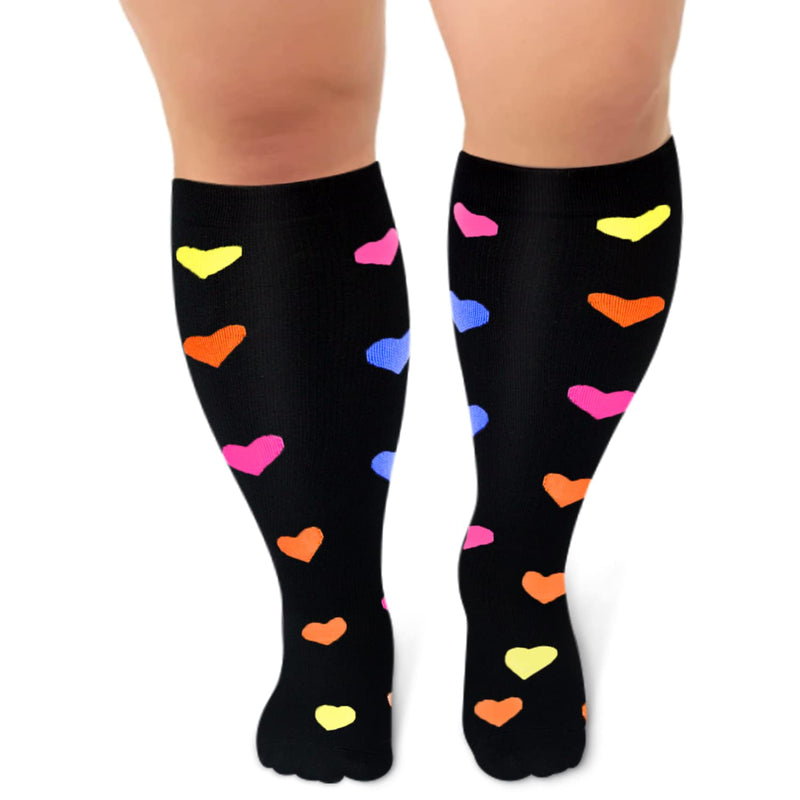 [Australia] - Plus Size Compression Socks Wide Calf for Women and Men 20-30 mmHg Extra Large for Circulation Support Recovery 01-heart XX-Large 