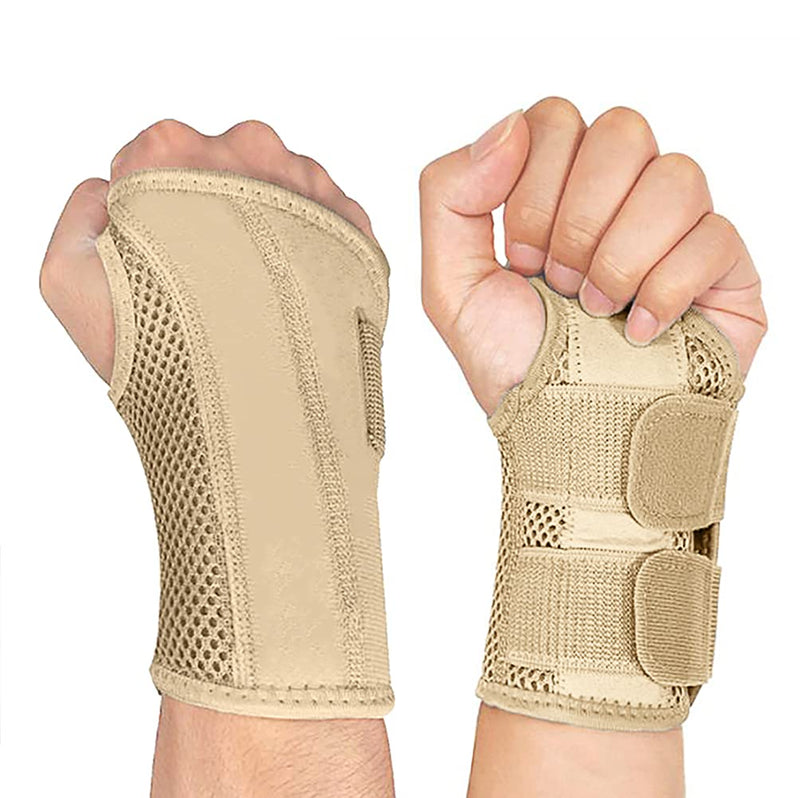 [Australia] - NuCamper Wrist Brace Carpal Tunnel Right Left Hand for Men Women, Night Wrist Sleep Supports Splints Arm Stabilizer with Compression Sleeve Adjustable Straps,for Tendonitis Arthritis Pain Relief (Right Hand-Beige, Small/Medium (Pack of 1)) 