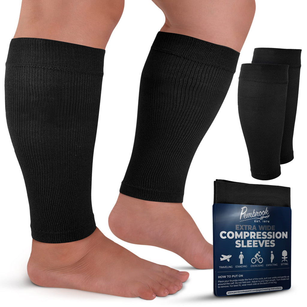 [Australia] - Pembrook Plus Size Compression Sleeves for Legs Women and Men 20-30mmHg - Bariatric Compression Sleeves | Extra Wide 5X-Large Black 