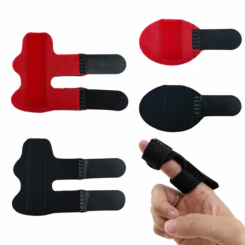 [Australia] - Trigger Finger Splints, 4 PCS Adjustable Fixing Sleeves Fractures Splints for Broken Finger, Pinky Finger, Injured Finger Ideal, Sport Injuries (Red + Black) Red + Black 