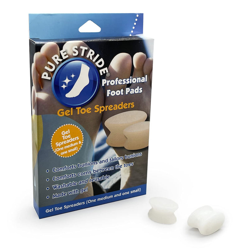 [Australia] - Pure Stride Gel Toe Spreaders, Professional Foot Pads - Comforts Bunions and Corns, Toe Separator, Spacer and Spreader for Toes, Pain Relief for Callus - 1 Medium, 1 Small 1 Small - 1 Medium 