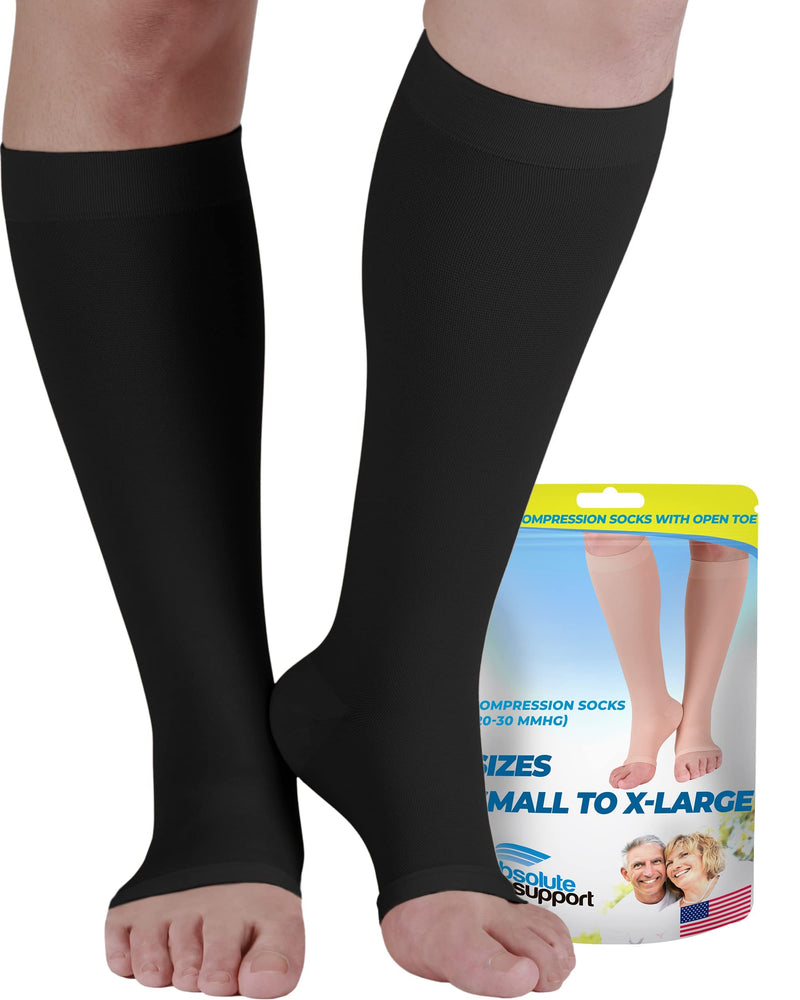 [Australia] - Absolute Support Compression Stockings for Women and Men 20-30 mmHg Open Toe - Opaque Support Hose to Improve Circulation Varicose Veins Swelling Edema Recovery Nursing - Black, Medium 