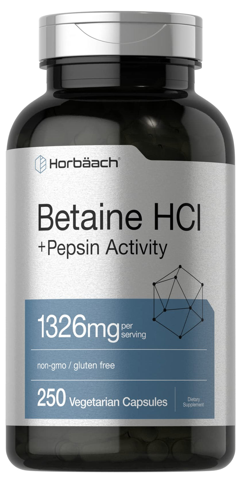 [Australia] - Betaine HCl with Pepsin | 1326mg | 250 Capsules | Betaine Hydrochloride Supplement | with Protease | Non-GMO, Gluten Free, Vegetarian | by Horbaach 