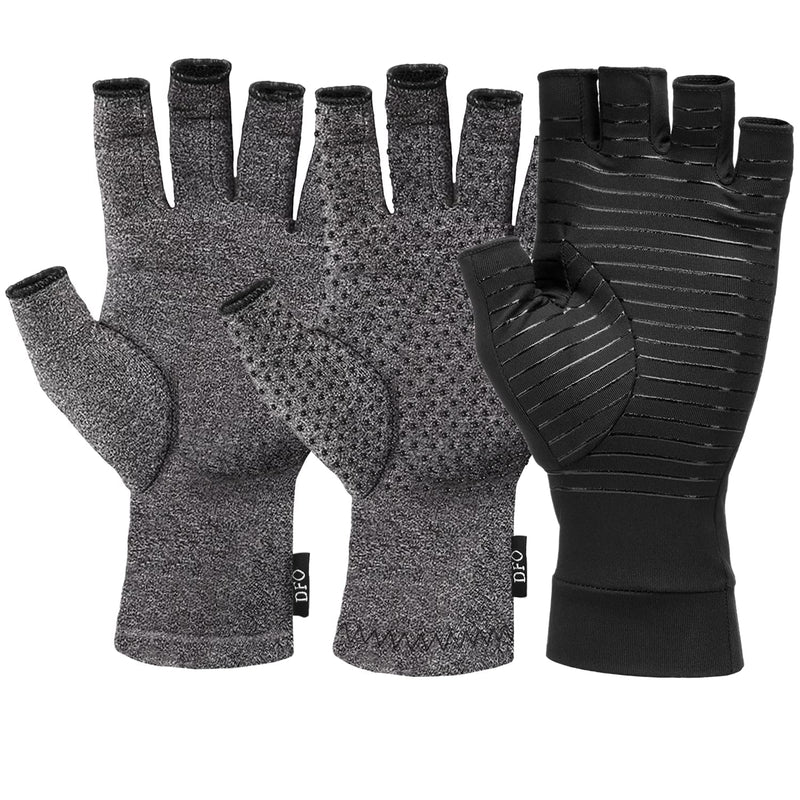 [Australia] - Dr. Frederick's Original Fingerless Compression Glove Bundle - 3 Pairs - Original, Grippy, and Copper Compression Gloves - For Women & Men - Triple Pain Relief - Medium 