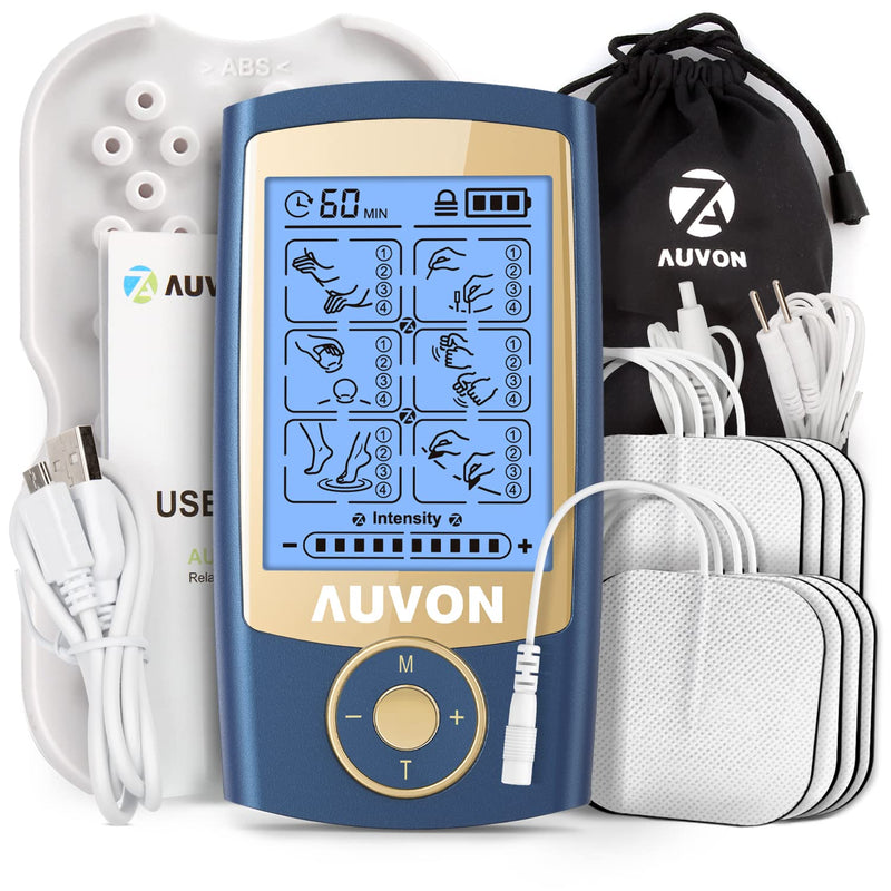 [Australia] - AUVON 2-in-1 TENS Unit Muscle Stimulator for Pain Relief with 24 Modes, Muscle Stimulator with Dust-Proof Bag, Cable Ties and 8 Replacement Pads 