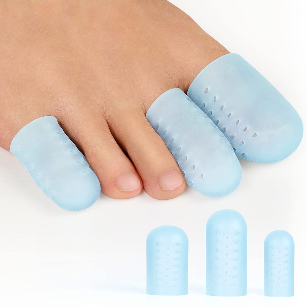 [Australia] - Povihome 14 Pack Upgrade Gel Toe Protector Silicone Toe Caps Toe Sleeve Protectors, Prevent Pain for Corns, Blisters and Ingrown Toenails (2 Pack Large Size + 6 Pack Medium Size + 6 Pack Small Size) Blue Mix 