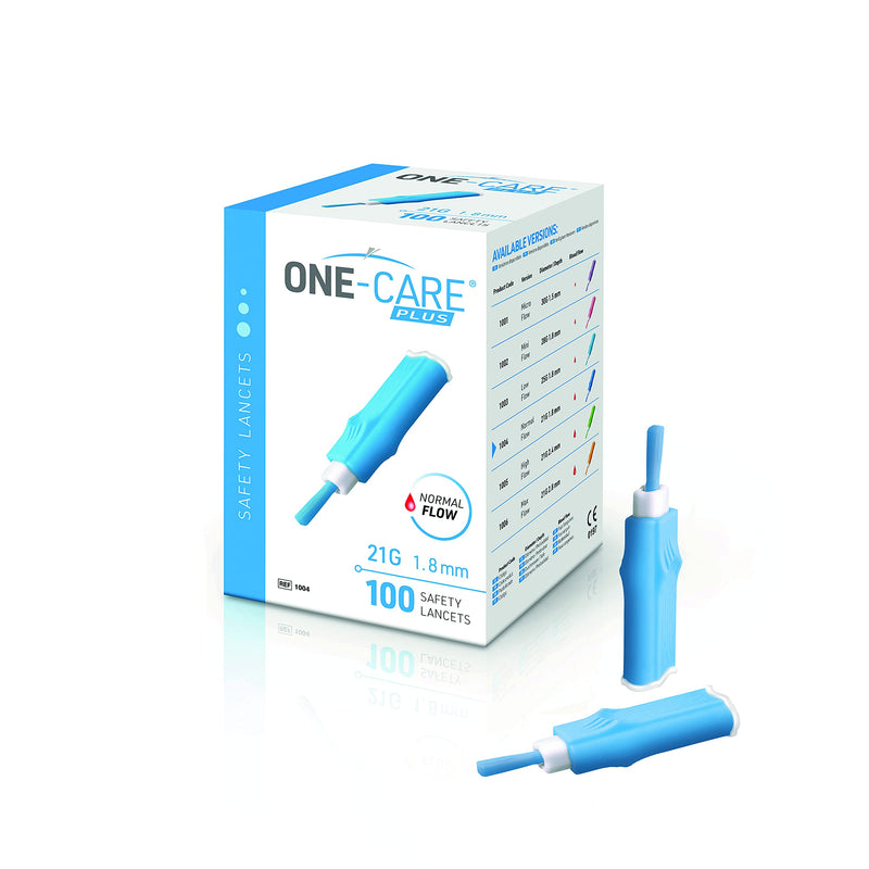 [Australia] - MediVena ONE-CARE Plus Safety Lancets, Contact-Activated, 21G x 1.8mm, 100/bx, Sterile, Single-Use, Easy Fingerstick for Comfortable Blood Sampling 