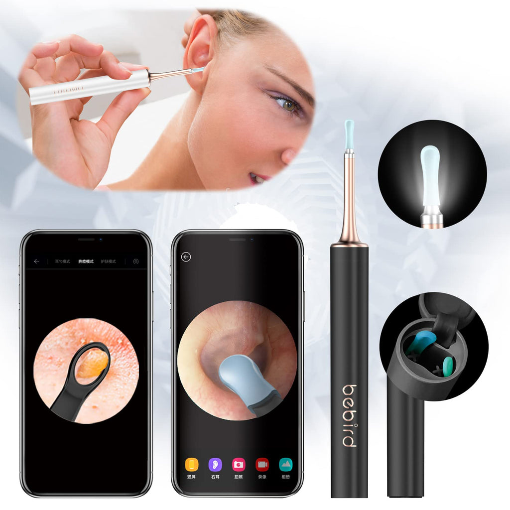 [Australia] - BEBIRD T15 Ear Wax Removal Tool, Ear Cleaner with Camera, Squeeze Acne Tool （Inside The Top Cover Cap), Wireless Otoscope Compatible with iPhone, iPad, Android Phones for Adult & Kids Black 