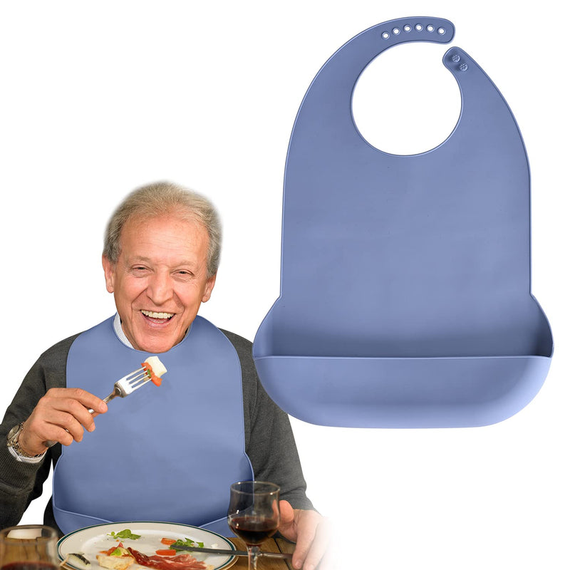 [Australia] - Kinggrand Kitchen Adult Bibs for Men, Women - Washable Silicone Adult Bibs for Elderly with Crumb Catcher (Black, Blue, Gray) 