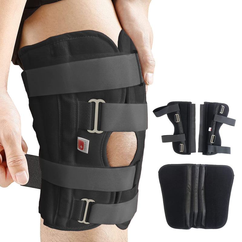 [Australia] - AZMEC Leg Brace Tri-Panel Orthopedic Knee Immobilizer 12" Long Adjustable Knee Splint – Lightweight Universal Leg Brace for Women and Men - Black 
