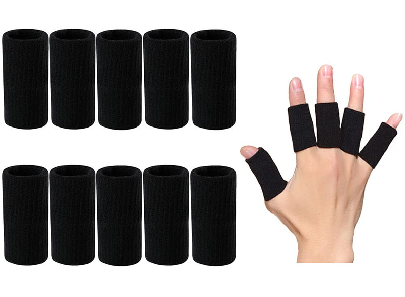 [Australia] - 10 PCS Finger Sleeves Protectors, Sport Finger Sleeves Thumb Brace Support Finger Brace Elastic Thumb Sleeves for Relieving Pain Arthritis Trigger Finger (Black) Black 