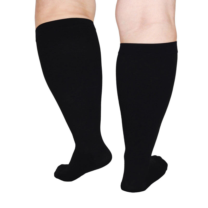 [Australia] - Plus Size Compression Socks Wide Calf Compression Socks for Women Men 20-30 mmHg Support Extra Large Knee High Stockings 5XL Black 5X-Large 