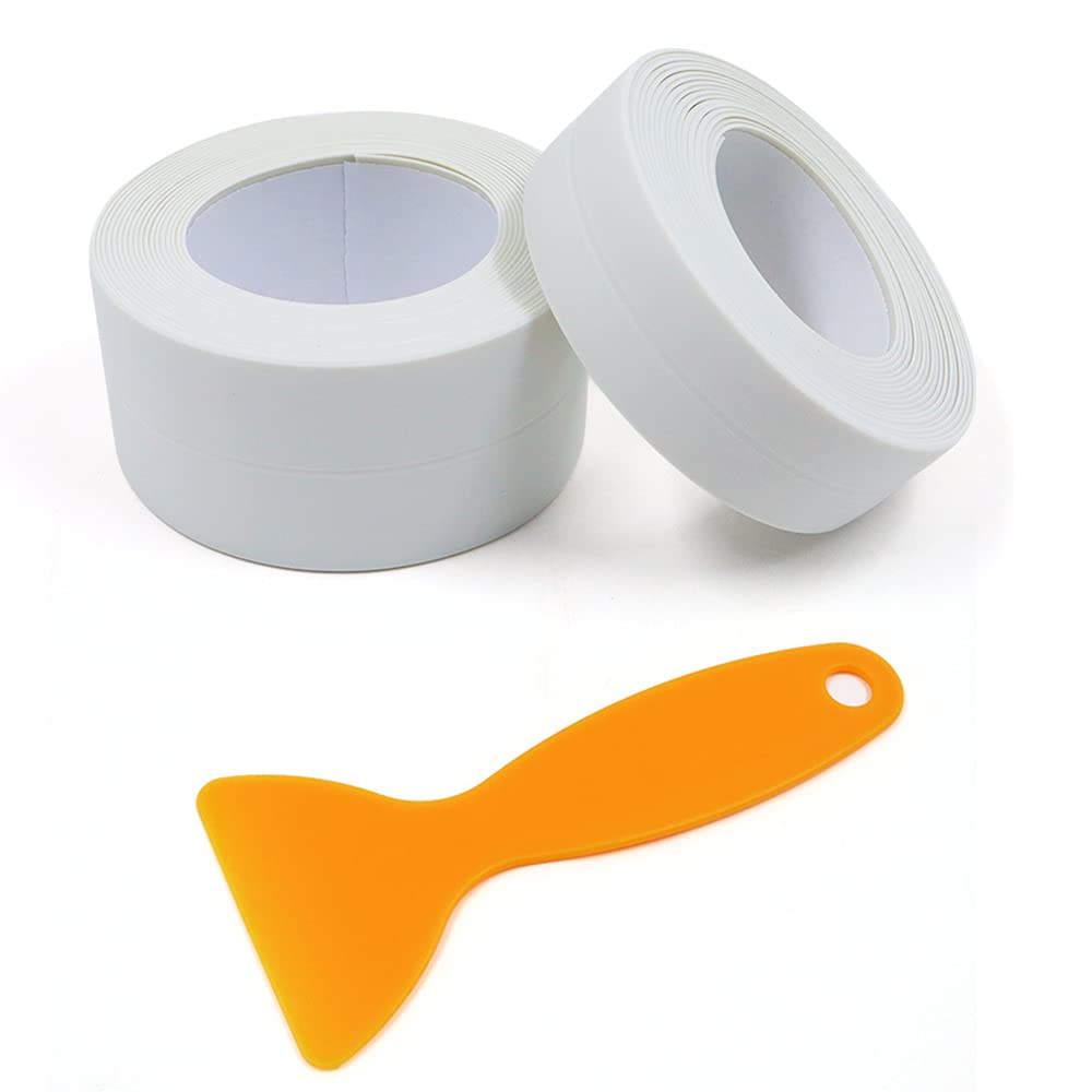 [Australia] - 2 Pack Tape Caulk Strip PVC Self Adhesive, Waterproof Caulking Sealing Tape, Shower Floor Wall Edge Protector, Caulking Sealing Tape for Kitchen, Sink (White) white 
